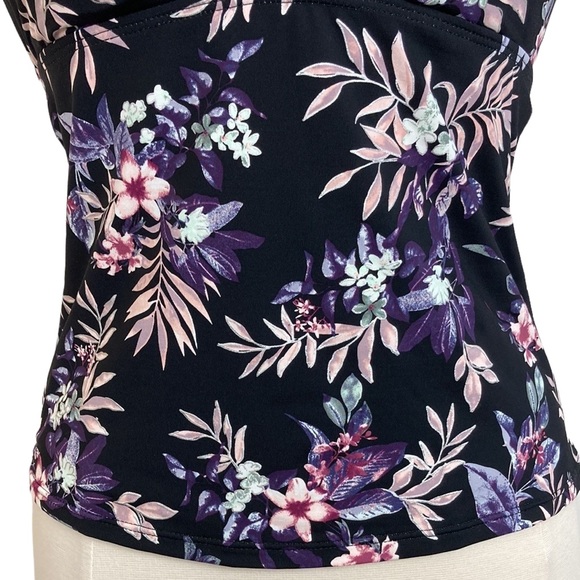 Macrame  Black Floral Halter Tie Tankini Top - Picture 4 of 11